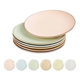 Dessertteller Kuchenteller Salatteller Frühstücksteller Keramik - Teller Set 6 Personen - Servierteller Modern in Bonbon Tönen - Ideal für Dessert | Salat | Frühstück | Kuchen | Antipasti - 20,5 cm
