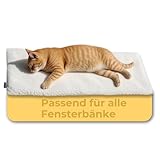 PiuPet Fensterliege für Katzen 90×25 cm | Rutschfestes Katzenbett für Fensterbank und Fensterbrett | Flauschige, Selbstwärmende Katzendecke | Beige