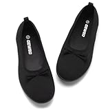 Geweo Damen Ballerinas Elegant Slip On Knit Kleid Schuhe Barfußschuhe Barfuss Ballerina Flache Schuhe Runde Zehe Slippers Walking Ballerinas für Frauen Bequem Weich Hausschuhe, Schwarz 42 EU