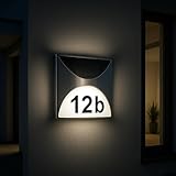 MeLiTec Solar-Hausnummer SH04 | moderne LED-beleuchtete Hausnummer | für außen, wasserdicht | aus Edelstahl | kabellose Solar-Hausnummernleuchte | Hausnummernschild inklusive Ziffern- & Buchstabenset