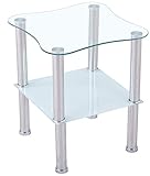 Euro Tische Beistelltisch aus Glas mit Ablage Satiniert abgerundet - 2-Ebenen-Design, Sicherheitsglas & Edelstahlbeine - abgerundet oder eckig - Glasplatte 6mm - Schwarz Satiniert - Glas Couchtisch