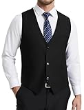 HISDERN Anzugweste Herren Schwarz Slim Fit Elegante Weste Herren Anzug Klassische Formelle Anzugwesten Einfarbig Hochzeit Smoking Westen für Männer mit 3 Knöpfen Taschen L