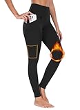 BAYGE Damen Thermo Wander Leggings Winter Hohe Taille Fleece Gefüttert Wasserdicht Blickdicht Bauchkontrolle Slim Fit Wanderhose Yogahose Radlerhose Sporthose Sweathose mit Taschen, Schwarz, XL
