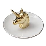 Garneck Schmuckschale Einhorn mit Goldrand Keramik Schmuckablage Dekoschale für Ringe Ohrringe Wohnkultur Nachttisch Organizer Edles Nordic Design Tischdeko