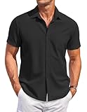 COOFANDY Leinenhemd Herren Kurzarm Freizeithemd Herren Hemd Regular Fit Men Casual Shirt Sommer Hemd Schwarz XXL