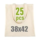IDEA HOME 25 Stück Baumwolltasche 38x42cm- Jutebeutel Groß - Stoffbeutel Unbedruckt, Personalisierung Möglich – Bestickung oder Bemalung - Stofftasche mit zwei langen Henkeln