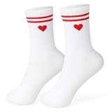 GEBETTER 1 Paar Weiß Socken Damen 36-42 Baumwolle mit Streifen Herz lustige Geschenke für Frauen Herren Sportsocken Tennissocken (DE/NL/SE/PL, Alphanumerisch, Einheitsgröße, Regular, Regular, Rot)