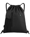 LIVACASA Turnbeutel Mit Reißverschluß Innentasche Sportbeutel Hipster Gym Bag Gefüttert Rucksack Mit Verstellbar Tunnelzug Turnsack Gymsack für Damen Herren Pures Schwarz