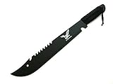 KOSxBO® Bolo Machete Messer mit Sägerücken und Kunststoffscheide o. Nylonscheide, Länge 50 cm, Klinge 34,5 cm aus Stahl, Schwarz