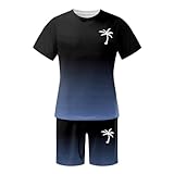 Jogginganzug Herren Set Streatwear TrainingsanzüGe Sportanzug 2 Teiler Kurzarm Bequem Atmungsaktive Zweiteiler Kurz Freizeitanzug Sommer Trainingsanzug Sommeranzug Y2K Tracksuit