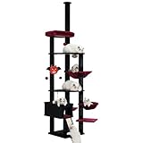 Heybly Kratzbaum deckenhoch, für große Katze, Katzenbaum vom Boden bis zur Decke verstellbar, höhenverstellbar (235-265cm), 2 Korb，Plüschbälle,mehrstöckiger Katzenkratzbaum, Schwarz + Rot HCT091BR