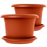 Sustania 2er Set Garten-Favorit: Stabiler 40 cm Blumentopf in Terracotta mit Untersetzer – Deutsche Qualität für Deine Lieblingspflanzen!