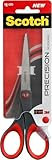 Scotch Präzisions-Büroschere mit rostfreien Stahlblättern - 18cm - Ideal für präzises Schneiden, für Rechts- und Linkshänder geeignet - Farbe grau/rot