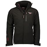 Geographical Norway Herren Herbst Winter Jacke Softshell Jacke Regen Outdoor Übergangs Jacke FVS Production H-H, Farbe:Schwarz, Größe:4XL