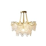 LUOYAOB Nordische moderne runde Hängelampe in Gold mit Vintage-Glasschirm in Blütenform, Perlen und Eisenkorpus – ideal for Schlafzimmer, Wohnzimmer, Eingangsbereich und Flur.(40cm/15.7in)