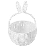 TOBBOMEY Leichter Tragbarer Aufbewahrungskorb mit Süßen Hasenohren Geflochtenes Papierseil Vielseitig Einsetzbar als Picknickkorb Blumenkorb und Ordnungshelfer für Haushalt und Geschenke