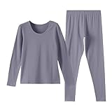 riou Thermounterwäsche Damen Große Größen Rundhals-Baumwoll-Langset für Damen, Thermo-Unterwäsche, dünne Baumwoll-Pullover-Linie, Kleidung für und Winter Herren Thermounterwäsche Joggen (Blue, XXL)