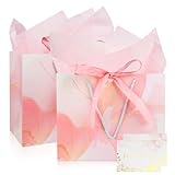Mifferer Geschenktüten, 2 Stück Papier Geschenktüten mit 2 Taschentuch und 2 Karten, Geschenktüten mit Griffen für Frauen, Mädchen, Brautjungfern, Geburtstage, Valentinstag und Hochzeitsfeiern