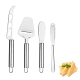 CPRNQY 4 Stück Käsehobel, Käsemesser, Käsemesser-Set, Pizza Käsemesser, Käseschneider mit Rundem Griff, Weichkäsespattel, Weichkäse, Schokolade, Pizza, Marmelade, Kuchenkäsemesser-Set