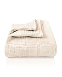 LAYNENBURG Premium Musselin Tagesdecke 150x200 cm - 100% Baumwolle - extraweiche, leichte Sommerdecke als Kuscheldecke, Bett-Überwurf, Baumwolldecke, Couch-Überwurf - warme Sofa-Decke (Creme)