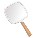 YEAKE Handspiegel mit Griff für Make-up, kleiner, niedlicher Holz-Handspiegel zum Rasieren, mit Loch, einseitig, tragbar, Reise-Kosmetikspiegel für Damen und Herren (quadratisch)