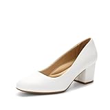DREAM PAIRS Damen Pumps Niedriger Blockabsatz Abendschuhe Bequeme High Heels,Size 39,Weiss-Pu,SDPU2462W