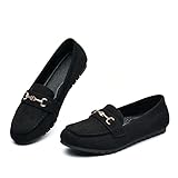 BGSTGUDS Niedliche DamenLoafer, lässig, runde Zehenpartie, goldfarbene Schnalle, PennyLoafer, Damen, Fußgewölbeunterstützung, Komfort, Fahren, Mokassins, Slipper, flache Schuhe, Schwarzes