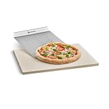 BURNHARD Pizzastein und Pizzaschaufel für Backofen, Gasgrill & Holzkohlegrill aus Cordierit und Edelstahl für Brot, Flammkuchen & Pizza, rechteckig - 38 x 30 x 1,5 cm