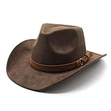 Cowboyhut für Damen Herren Westernhut Cowgirl-Hut Filz Cowboyhüte Fedora Hut Breiter Krempe mit Band Jazzhut (DE/NL/SE/PL, Alphanumerisch, Einheitsgröße, Braun)