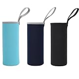 ZEACCT 3er-Pack Schützende Glasflaschenhüllen, Neopren-Isolierte Flaschentaschen, Isolierte rutschfeste Flaschenhüllen, für Kalte Oder Heiße Getränke (Schwarz, Himmelblau, Marineblau)