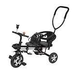 Haibinsuo Tandem-Dreirad mit Doppelsitz und Aufbewahrungskorb für Kinder von 2 bis 8 Jahren, Räder aus Gummi, kippsicher, stoßfest, Baby-Buggy, stoßfest, Spiegel