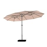 PHI VILLA Sonnenschirm Rechteckig mit Ständer Groß 270×450cm für Garten Terrasse Gartenschirm mit Kurbel UV Schutz Parasol Windfest, Beige