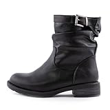 Toocool G527 Damenschuhe Biker-Stiefel, flach, lässig, Schnalle, Schwarz , 39 EU