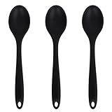 3 Stück Kochlöffel Silikon Rührlöffel, 27cm, Schwarz, Antihaft Silikonlöffel mit langem Griff, Küchenhelfer zum Kochen, Backen & Rühren – Hitzebeständige Kochlöffel & Suppenkelle