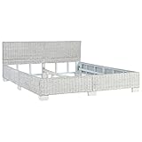 vidaXL Bettgestell Rustikal Bett Doppelbett Schlafzimmerbett Bettrahmen Schlafzimmermöbel Ehebett Rattanbett Grau Natur Rattan 160x200cm