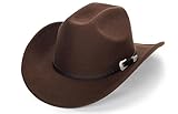 Caysep Klassischer Western-Cowboyhut für Damen und Herren, aufrollbar, breite Krempe, Filz, Fedora-Hüte, Cowgirl-Hut mit Gürtelschnalle (M-L), Kaffee, Medium
