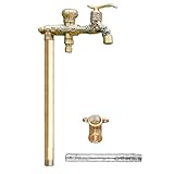 Vertikale Garten-Wassersäule – 79 cm hohes, komplett aus Kupfer gefertigtes Standbrunnen-Wasserspiel mit Doppelauslaufhahn und Frostschutzmatte, elegante Goldoptik, perfekt für die Gartengestaltung