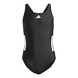 adidas Girl's 3-Stripes C-Back Swimsuit Kids, Black/White, 13-14 Years