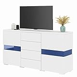 NovaFurnish Hochglanz Weiß Sideboard Lagerung Schrank Schrank Einheit mit 16 Farben LED-Leuchten für Esszimmer Wohnzimmer