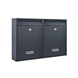 Zedelmaier Mehrfamilienhaus personalisiert 2er Briefkastensysteme Briefkastenanlage Briefkästen Wandbriefkasten Postkasten inkl. 4 Schlüsseln 26x35x8,5cm Anthrazit XL