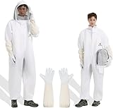 Imkeranzug Imkerei Anzug Ganzkörper Schutzanzug Schutzbekleidung mit Schleier, Kapuze, Handschuhe, Mütze, Schutz für Imker Weiß Unisex (XL)