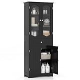 FANTASK Badezimmerschrank für Wohnzimmer, Badezimmer, Küche, freistehender Hochschrank mit Kippschutz und 4 Türen & Schublade & Verstellbarem Einlegeboden, 60 x 30 x 160 cm