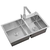 Edelstahl-Doppelbecken-Allzweckspüle – 304 kommerzielle Qualität Unterbau-Küchenspüle, 2 Fächer, Geschirrwanne für Restaurants, Bars und Heimküchen – Größe:198,1 cm