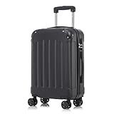 yonsly Koffer Suitcase M Schwarz, Trolley Reisekoffer, Rollkoffer Handgepäck, Kabinenkoffer mit 4 Rollen 360°, Hartschalenreisekoffer, Zahlenschloss, Weicher Gummigriff