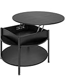 Couchtisch Rund, Höhenverstellbarer Couchtisch, Wohnzimmertisch mit Verstecktem Stauraum, Couch Tisch, Runder Couchtisch, Kaffeetisch, Couchtisch Holz mit Offenem Fach, für Wohnzimmer, Büro, Schwarz