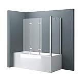 doporro Duschwand für Badewanne Badewannenaufsatz 70x130x140cm Duschabtrennung 6mm ESG-Sicherheitsglas inkl. NANO-Beschichtung Badewannenfaltwand Wandanschlag links oder rechts