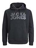 JACK & JONES Herren Hoodie Kapuzenpullover Pullover Hoody JJECORP - S M L XL XXL, Größe:M, Farbe:Black Large Print/W Black 12152840