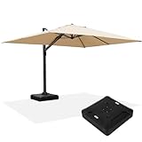 PURPLE LEAF Sonnenschirm Rechteckig mit Ständer 270 x 365 cm Ampelschirm Groß mit Kurbel, Gartenschirm 360°Rotation，Marktschirm Windfest Sonnenschutz UV50+ für Garden Deck Schwimmbad, Beige