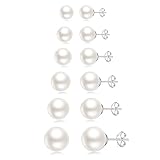 Senteria Perlenohrringe Stecker 6 Paar Sterling Silber Perlen Ohrstecker Set Hypoallergen Kleine Silber Ohrstecker Perlen-Ohrstecker für Damen Mädchen Herren 3/4/5/6/8/10MM