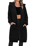 Tuopuda Damen Lange Kapuzenpullover mit Reißverschluss Hoodie Jacke Langarm Herbst Winter Pulli Sweatjacke Sweatshirts Kapuzenpullover Streetwear Strickjacke mit Taschen(Schwarz,XL)
